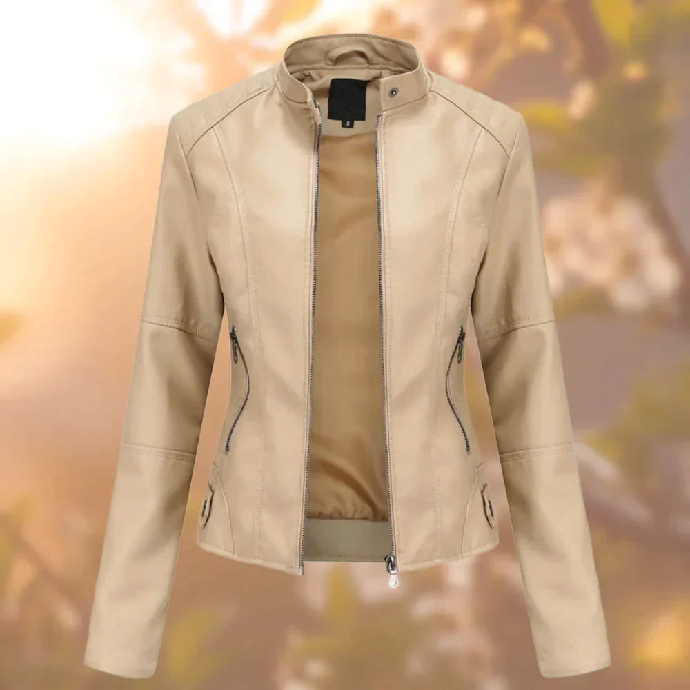 Veste en Similicuir Col Court Zippée pour Femme