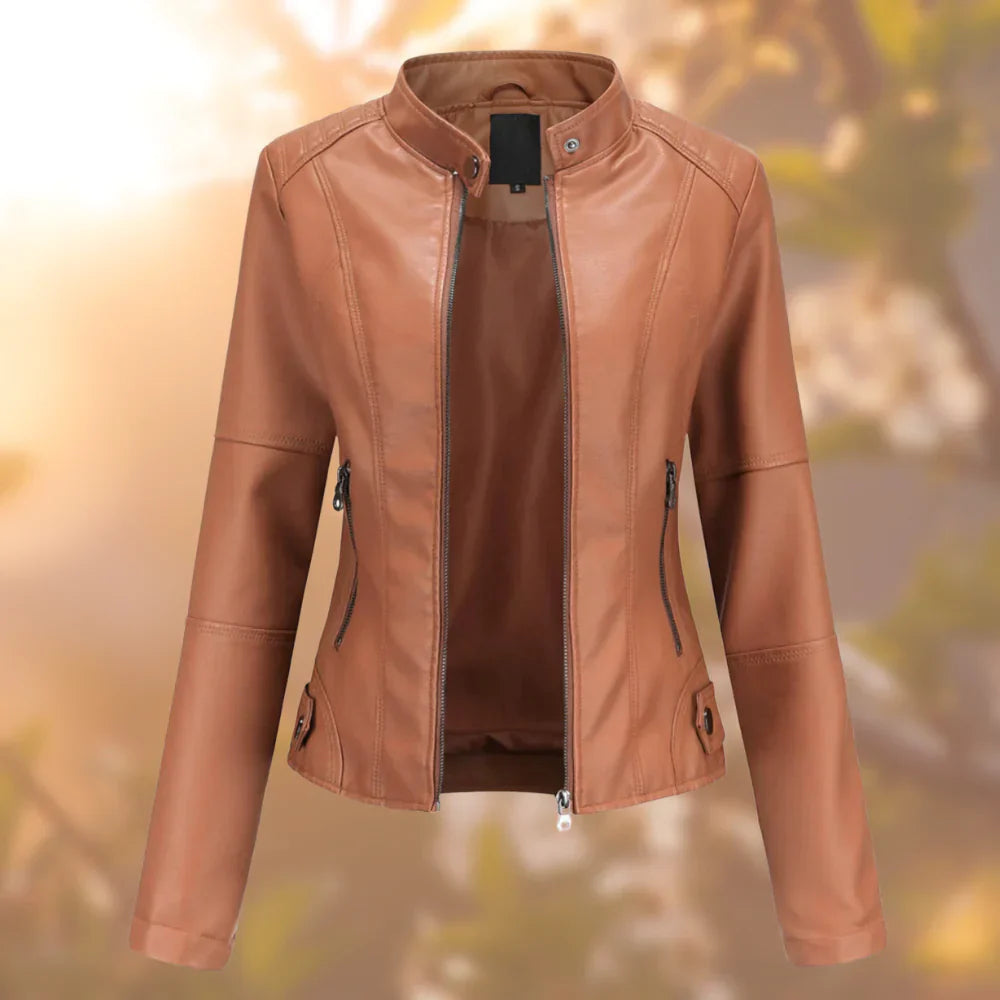 Veste en Similicuir Col Court Zippée pour Femme