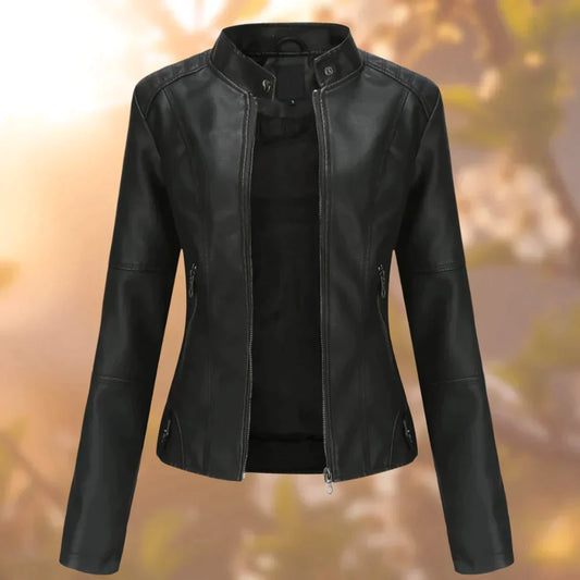 Veste en Similicuir Col Court Zippée pour Femme