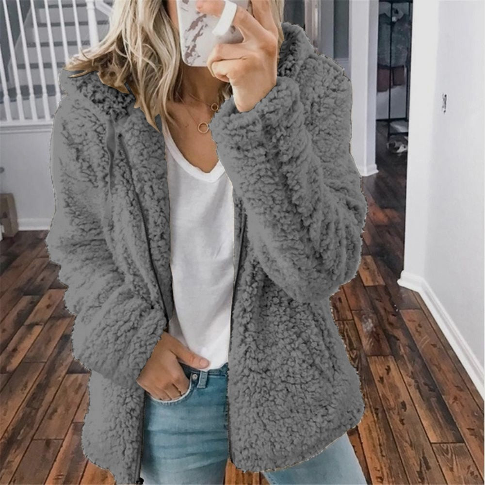 Veste Effet Teddy à Capuche pour Femme