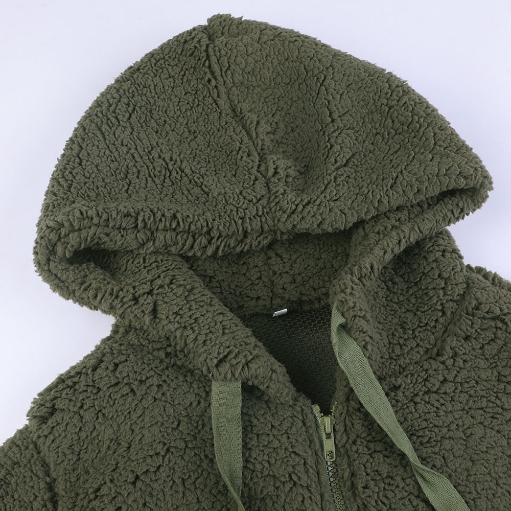 Veste Effet Teddy à Capuche pour Femme