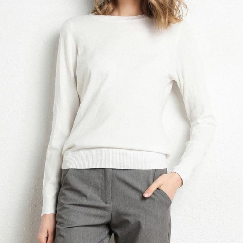 Pull en Mélange de Cachemire Col Rond Côtelé pour Femme