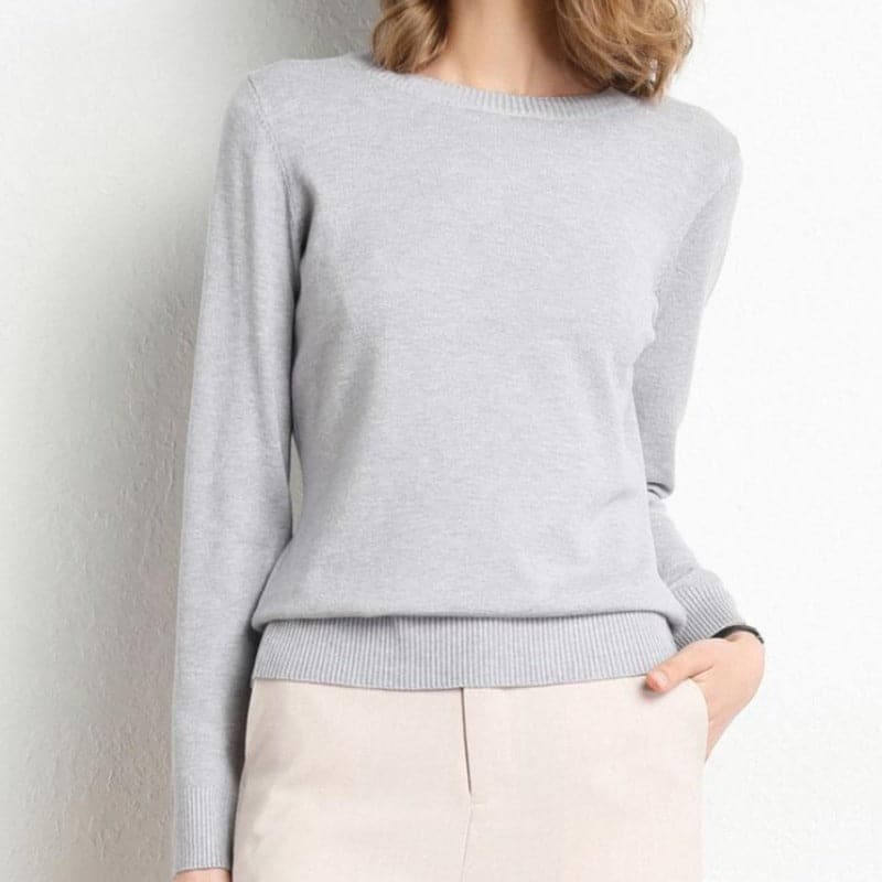 Pull en Mélange de Cachemire Col Rond Côtelé pour Femme