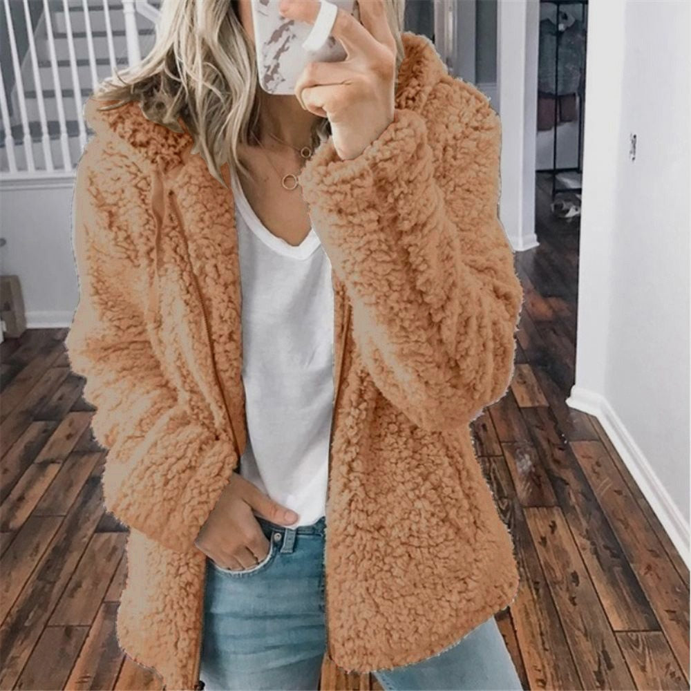 Veste Effet Teddy à Capuche pour Femme