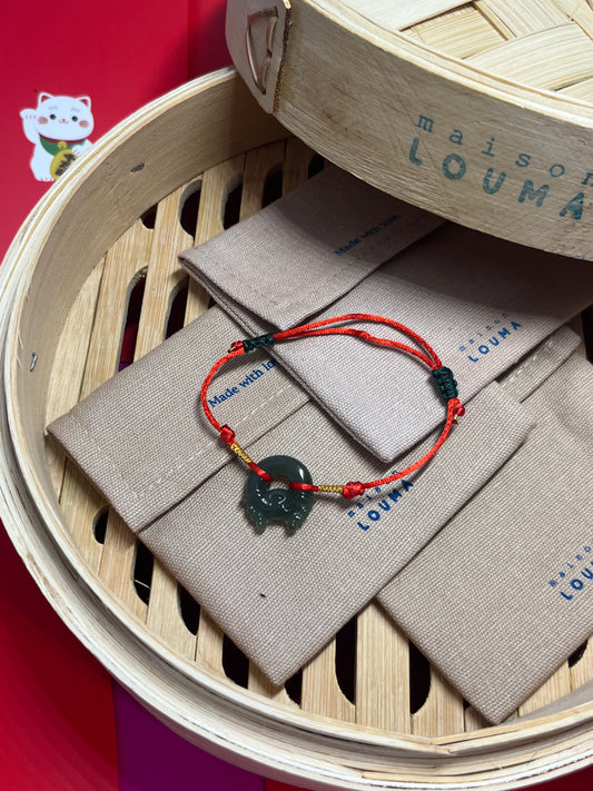 | History | Chinese New Year Bracelet -  Natural Jade Stone "Dragon Donut" -