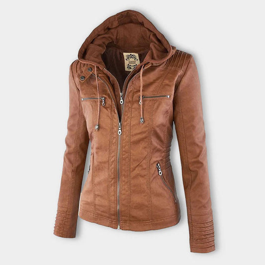 Veste en Similicuir à Capuche Texturée pour Femme