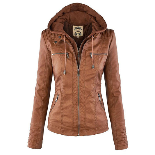 Veste en Similicuir à Capuche Texturée pour Femme