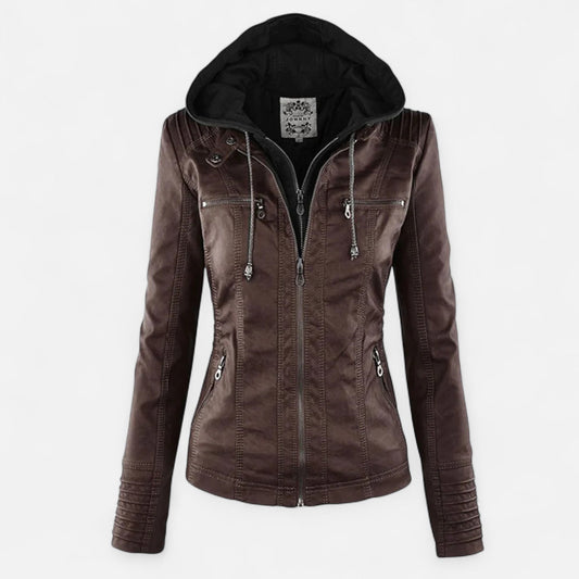 Veste en Cuir Pleine Fleur Coupe Ajustée pour Femme