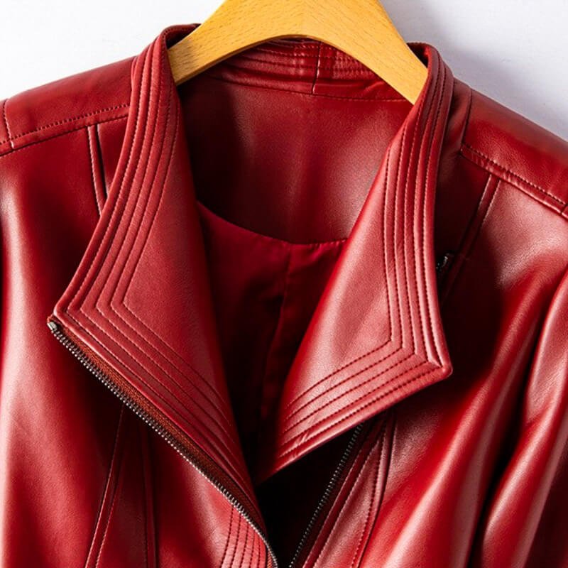 Veste en Similicuir Large Revers Zip Asymétrique pour Femme