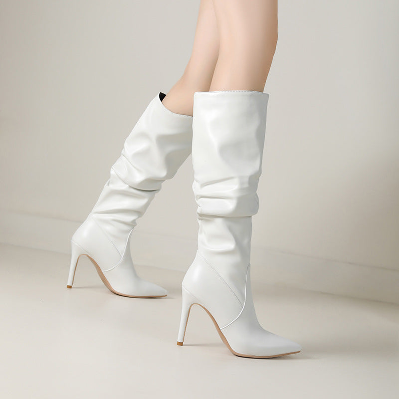 Bottes en Similicuir Bout Pointu Talon Fin pour Femme