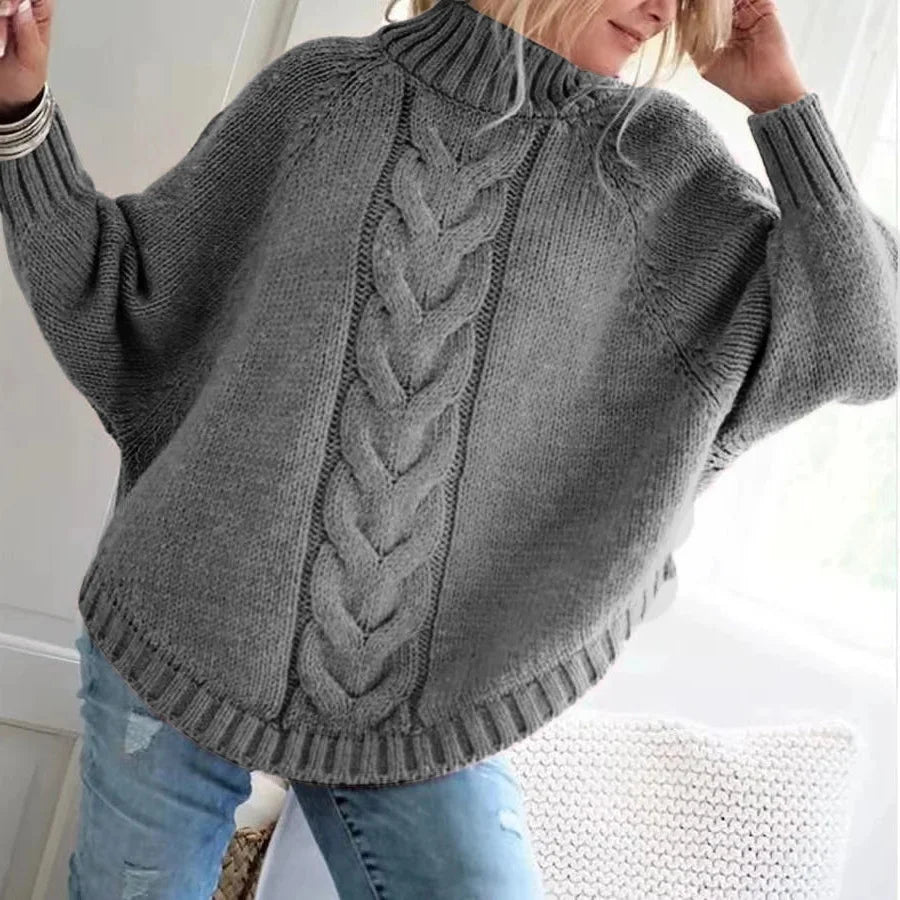 Pull Torsadé en Laine Col Montant pour Femme