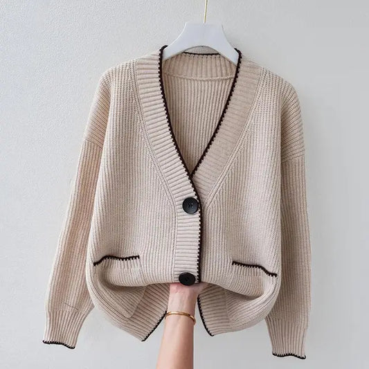 Cardigan à Poches Plaquées Doublure Fine pour Femme