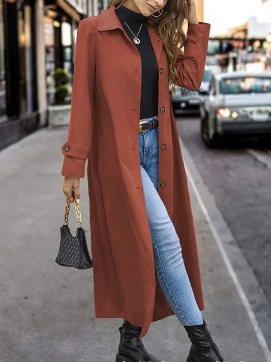 Trench-Coat Long Boutonné pour Femme
