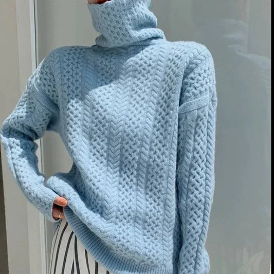 Pull Col Roulé Torsadé Tricoté Main pour Femme