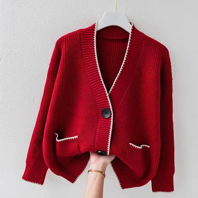 Cardigan à Poches Plaquées Doublure Fine pour Femme
