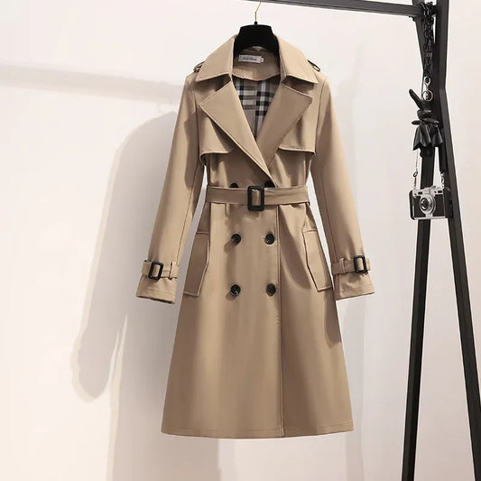 Trench-Coat Long Ceinturé Larges Revers pour Femme