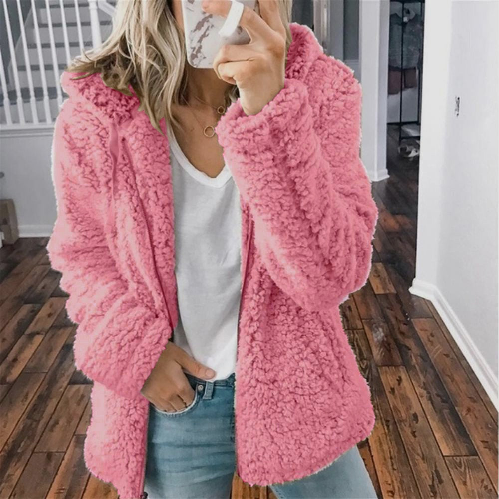 Veste Effet Teddy à Capuche pour Femme