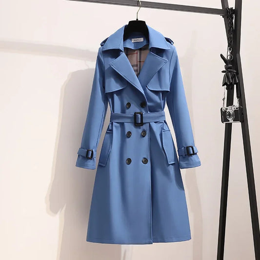 Trench-Coat Long Ceinturé Larges Revers pour Femme