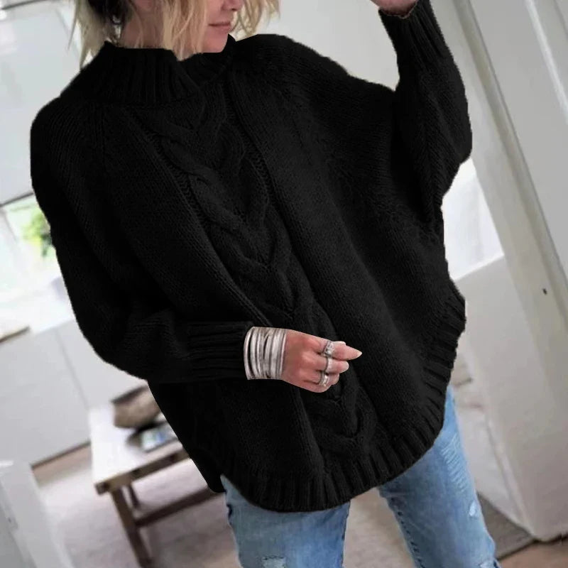 Pull Torsadé en Laine Col Montant pour Femme