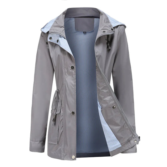 Trench-Coat à Capuche Doublure Rayée pour Femme