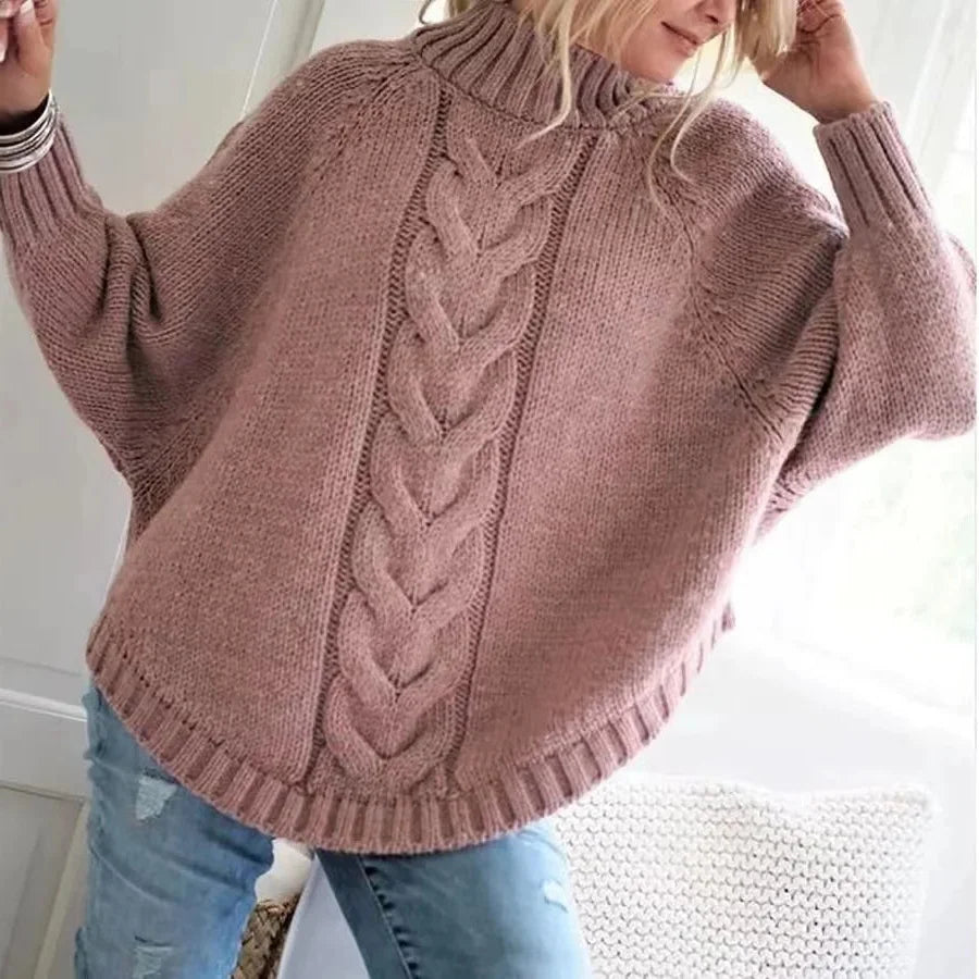 Pull Torsadé en Laine Col Montant pour Femme