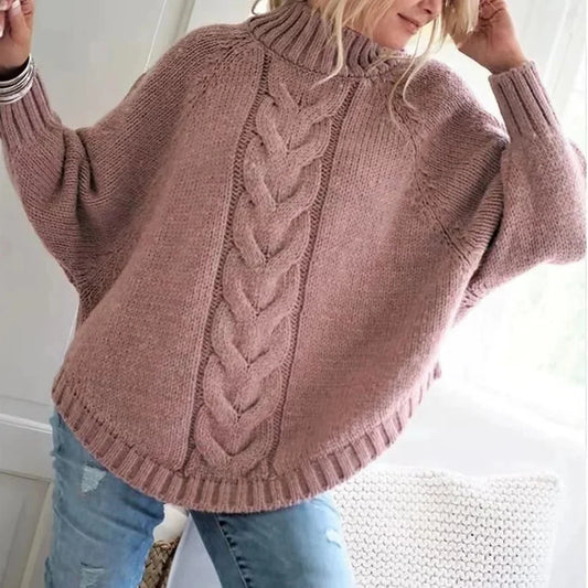 Pull Torsadé en Laine Col Montant pour Femme