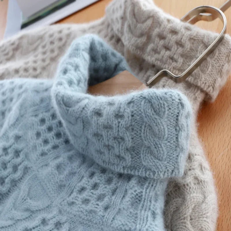 Pull Col Roulé Torsadé Tricoté Main pour Femme