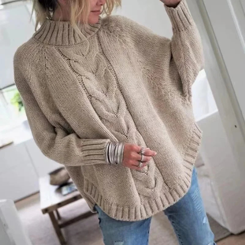 Pull Torsadé en Laine Col Montant pour Femme