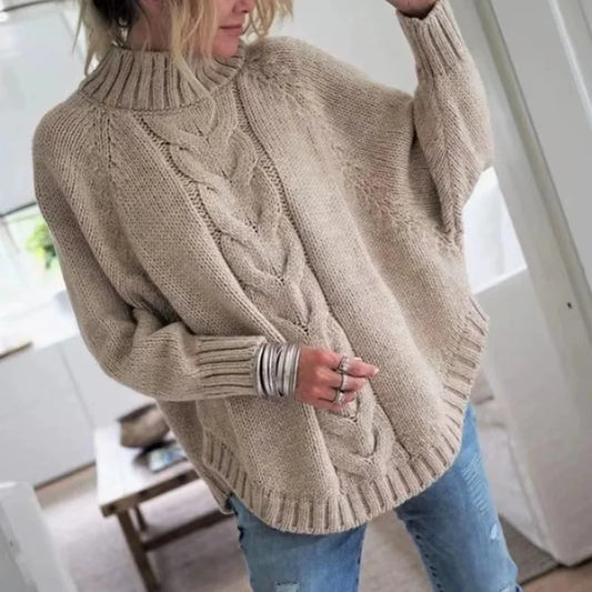 Pull Torsadé en Laine Col Montant pour Femme