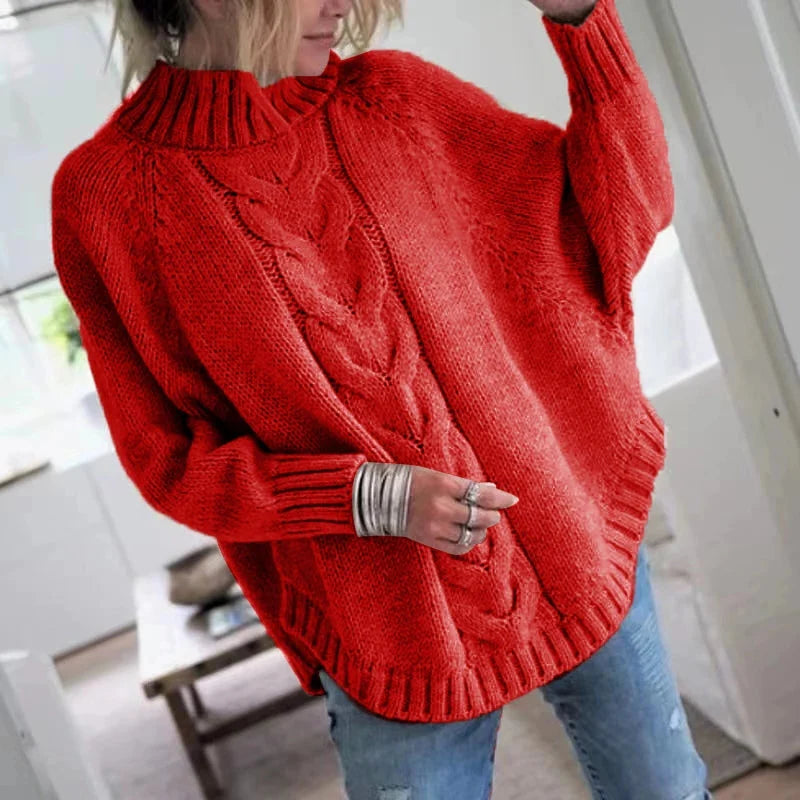 Pull Torsadé en Laine Col Montant pour Femme