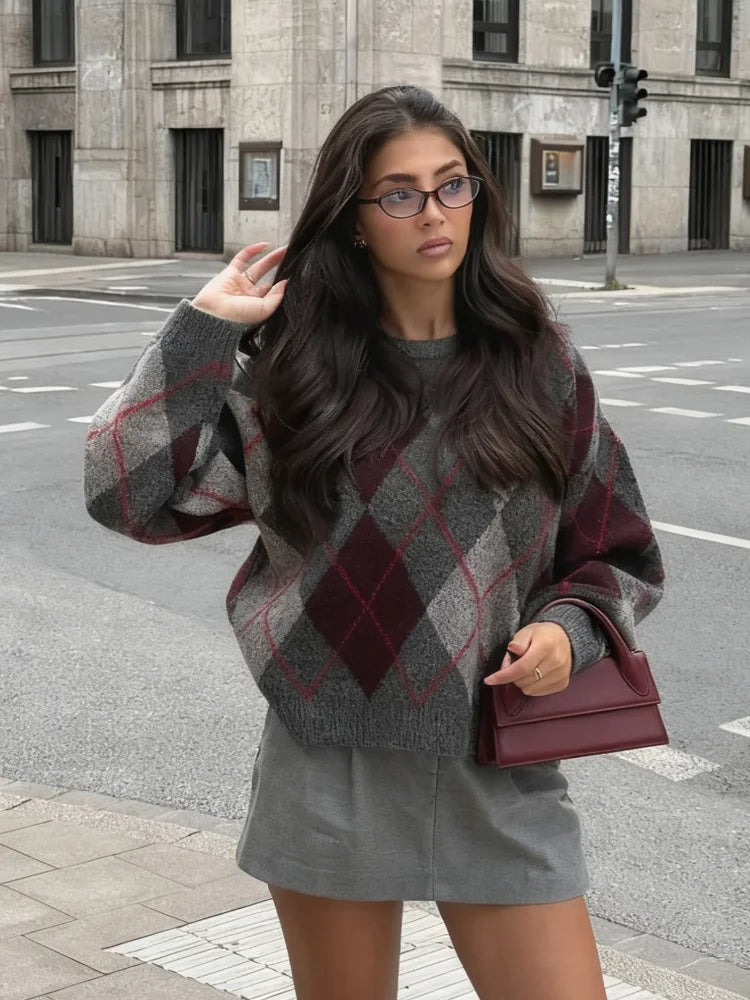 Pull Motif Losange en Coton pour Femme
