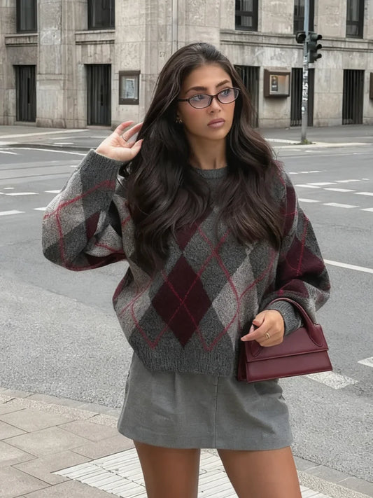 Pull Motif Losange en Coton pour Femme