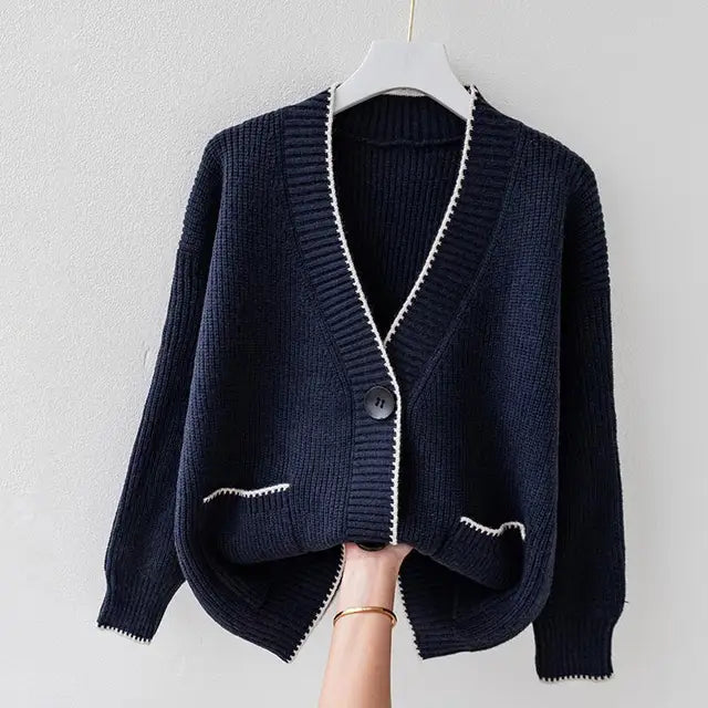 Cardigan à Poches Plaquées Doublure Fine pour Femme