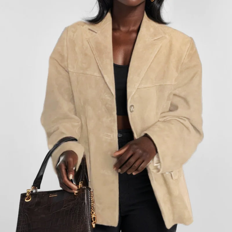 Veste en Suédine Col Tailleur Boutonnée pour Femme