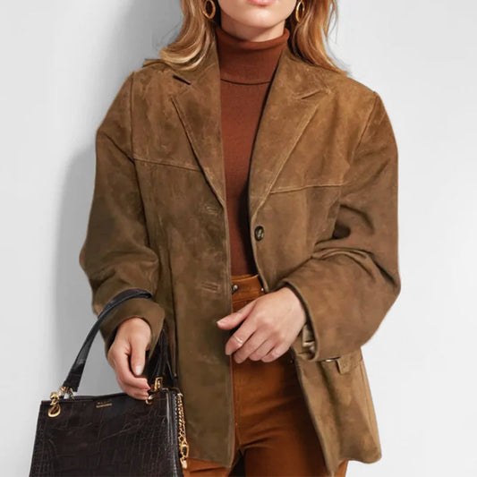 Veste en Suédine Col Tailleur Boutonnée pour Femme