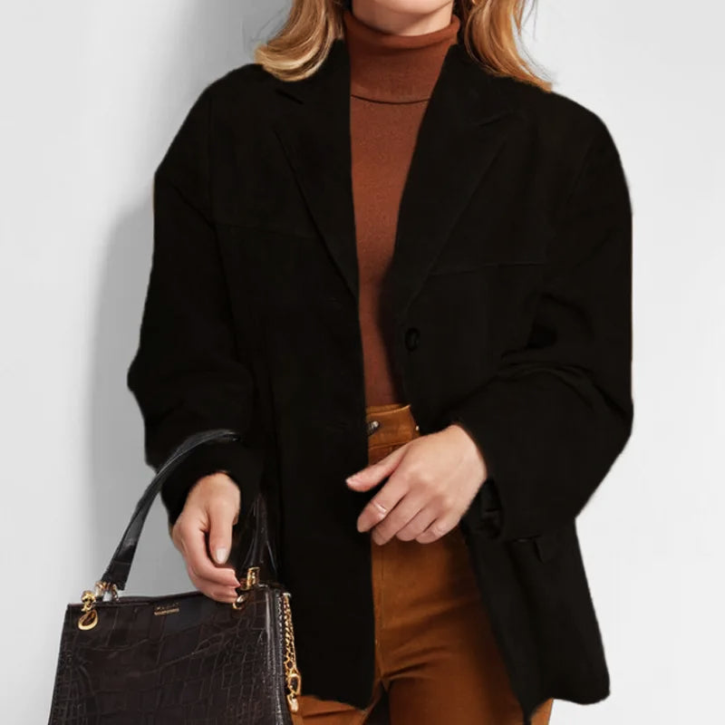 Veste en Suédine Col Tailleur Boutonnée pour Femme