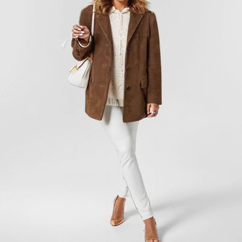Veste en Suédine Col Tailleur Boutonnée pour Femme