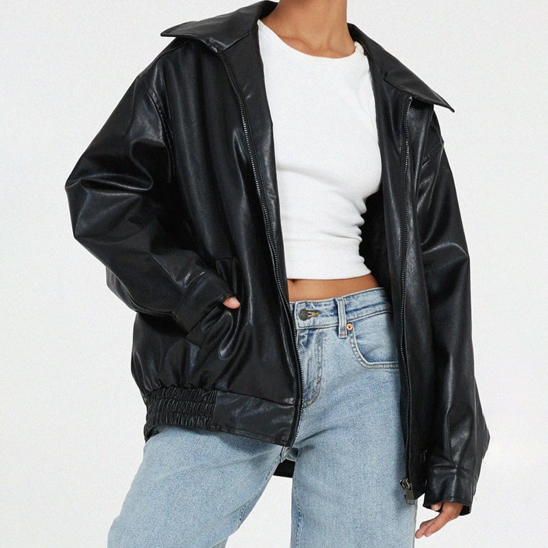 Blouson Bombardier Oversize Col Large Zippé pour Femme