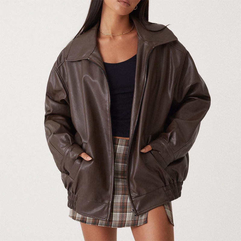 Blouson Bombardier Oversize Col Large Zippé pour Femme