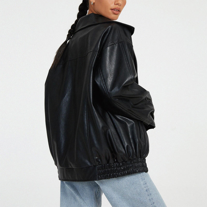 Blouson Bombardier Oversize Col Large Zippé pour Femme