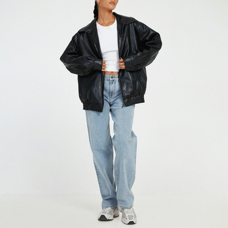 Blouson Bombardier Oversize Col Large Zippé pour Femme