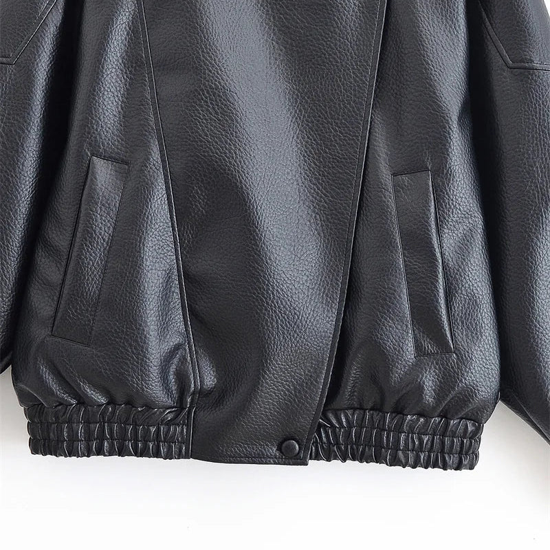 Veste en Similicuir Style Motard Manches Longues pour Femme