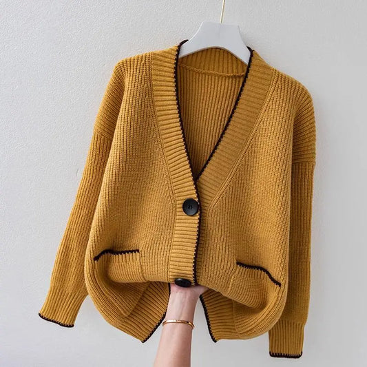 Cardigan à Poches Plaquées Doublure Fine pour Femme