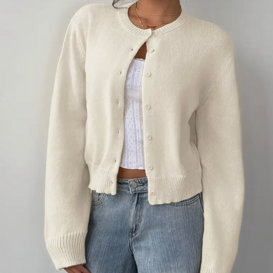 Cardigan Court Boutonné Col Rond pour Femme