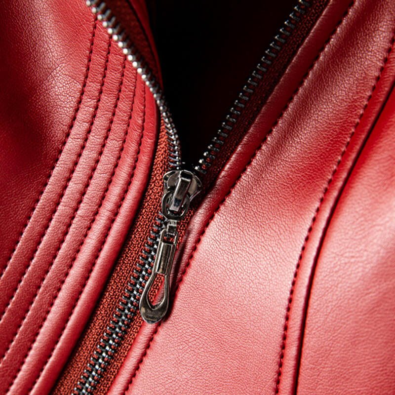 Veste en Similicuir Large Revers Zip Asymétrique pour Femme