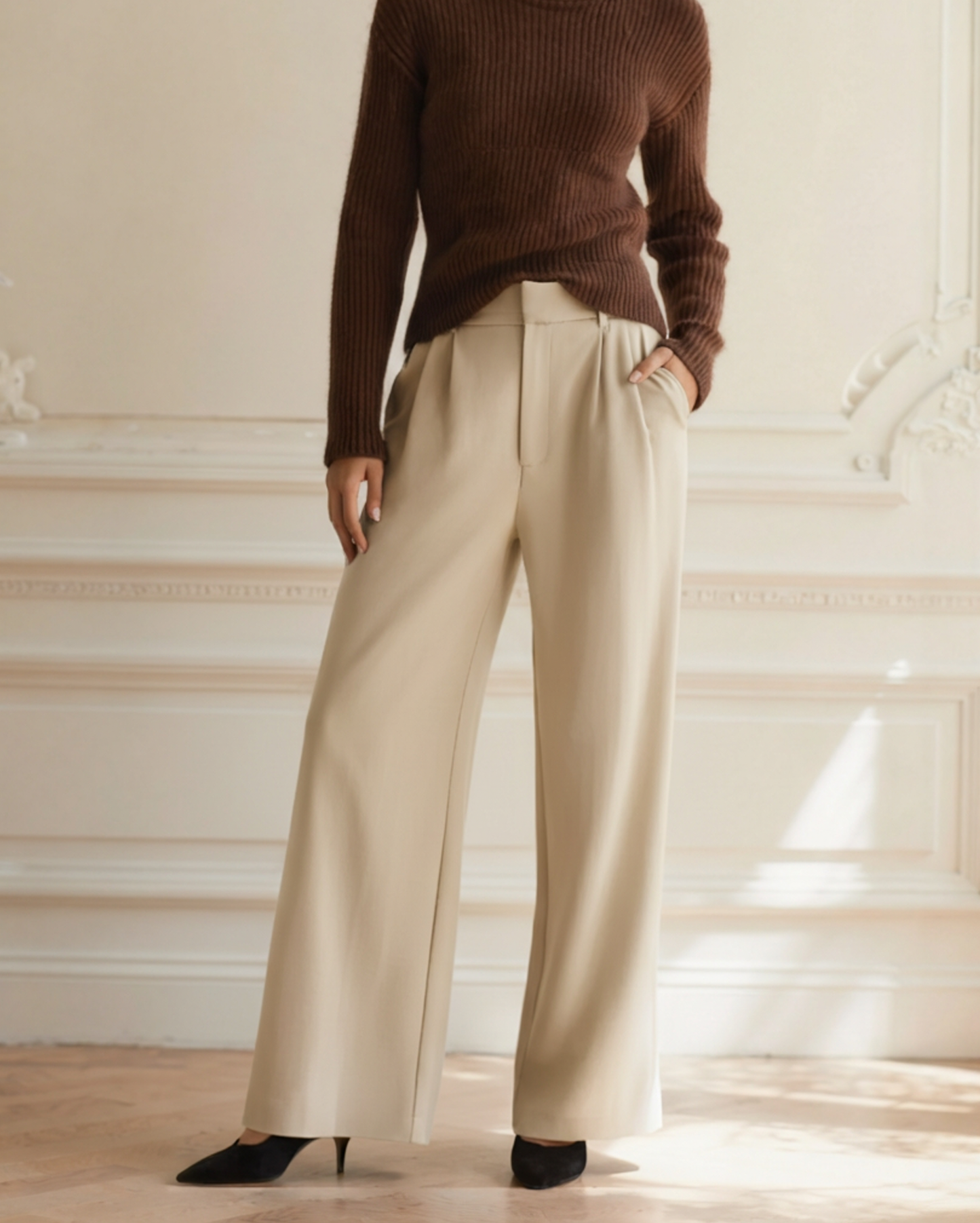 Pantalon Jambe Large Taille Structurée pour Femme
