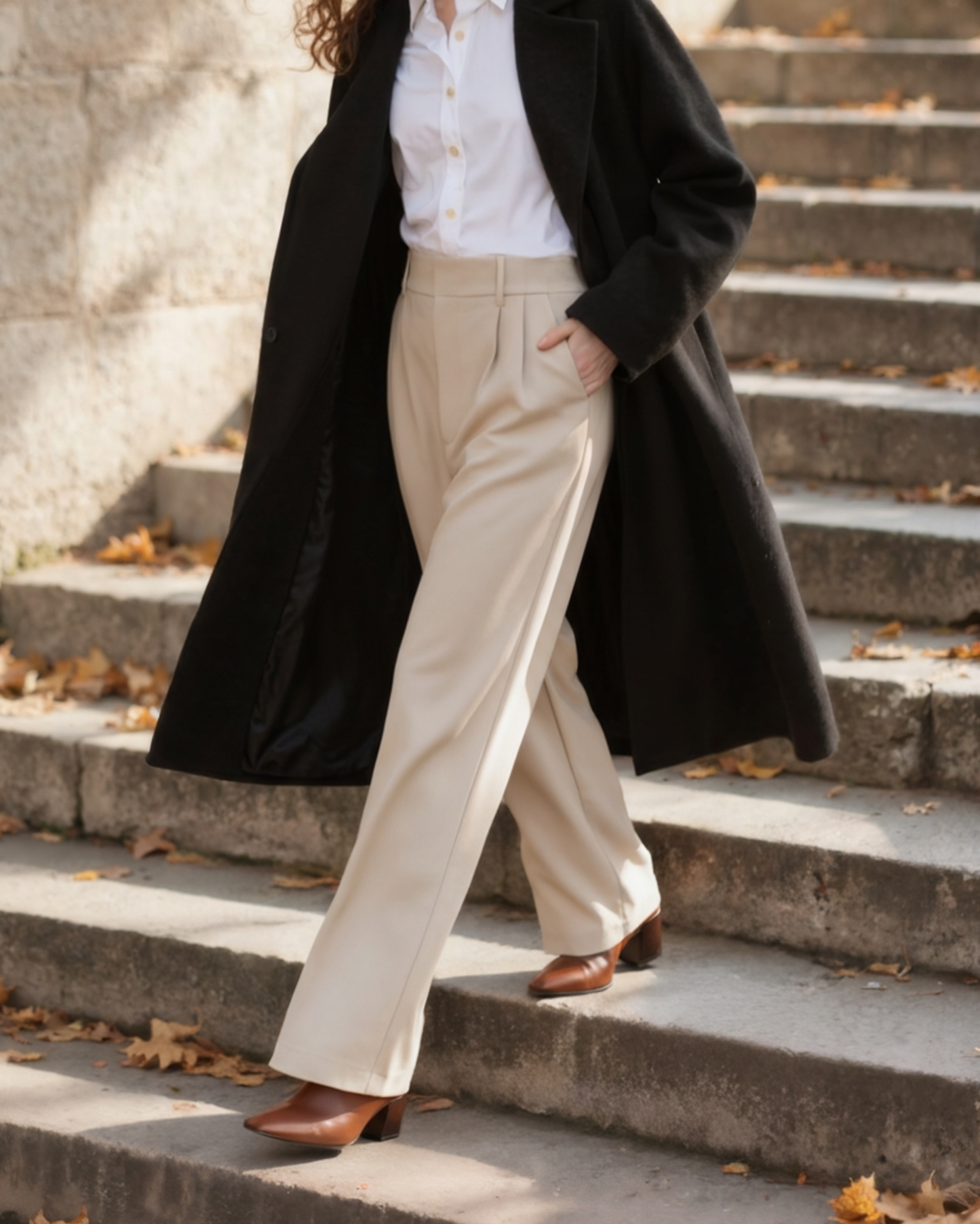 Pantalon Jambe Large Taille Structurée pour Femme