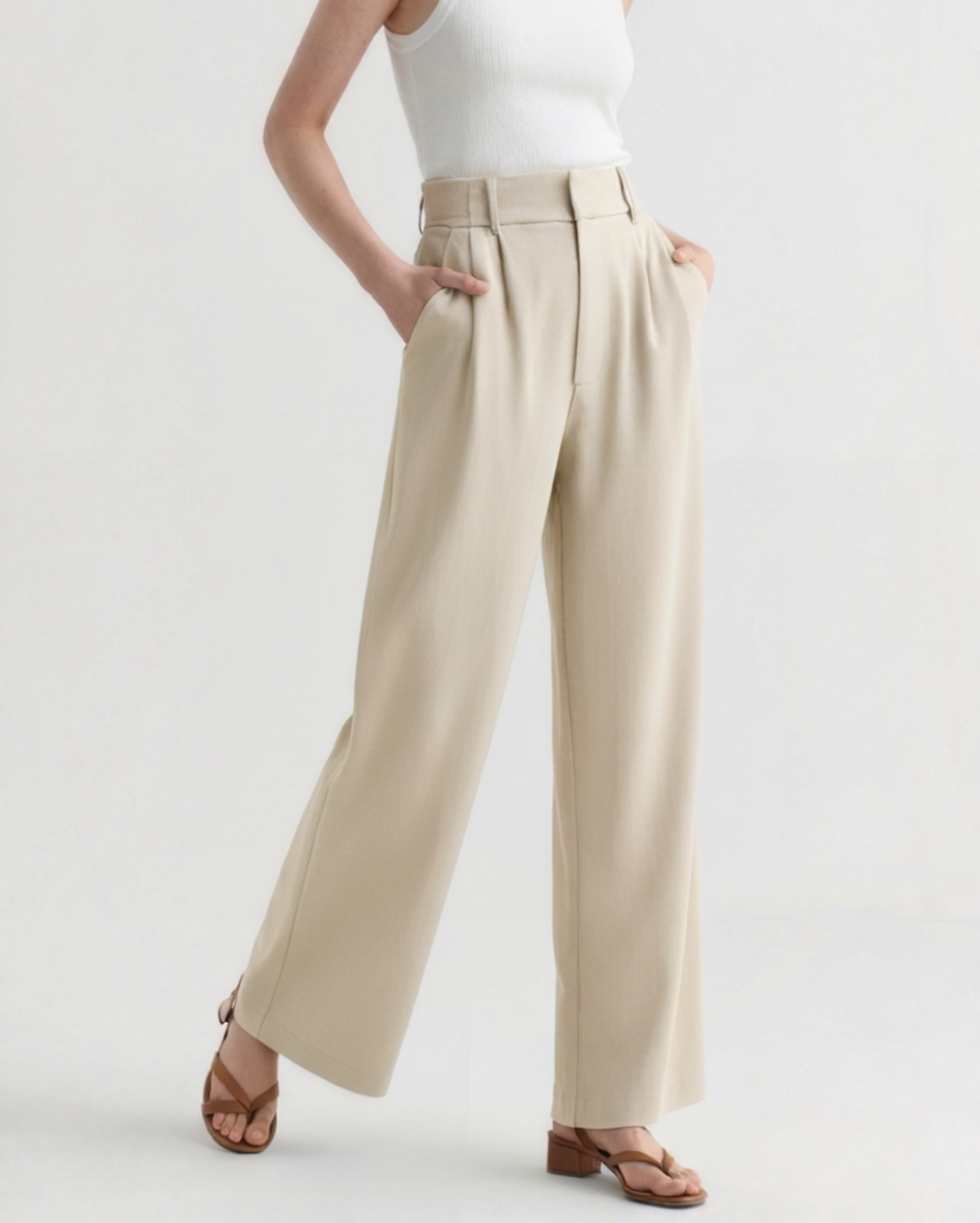 Pantalon Jambe Large Taille Structurée pour Femme