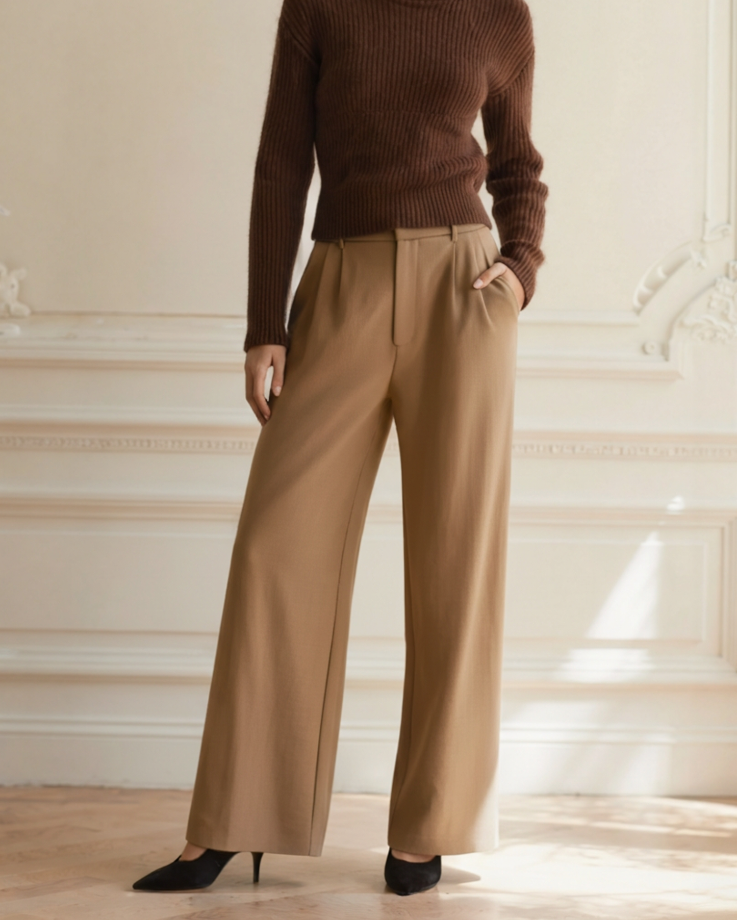 Pantalon Jambe Large Taille Structurée pour Femme