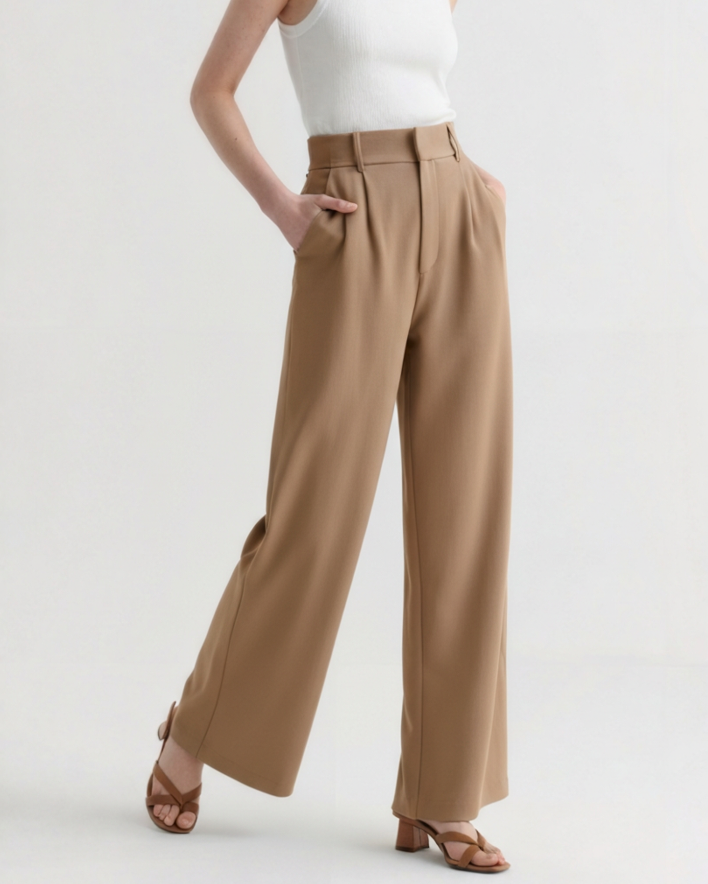 Pantalon Jambe Large Taille Structurée pour Femme